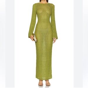 Ronny Kobo Exa Knit Long Sleeve Crochet Dress in Sage in Small